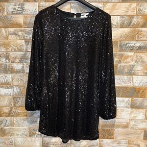 Elegant Gee Gee Black Sequin Dress with long sleeves.  Size M